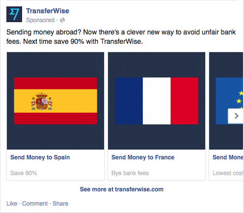 Transferwise carousel ad Transferwise carousel ad